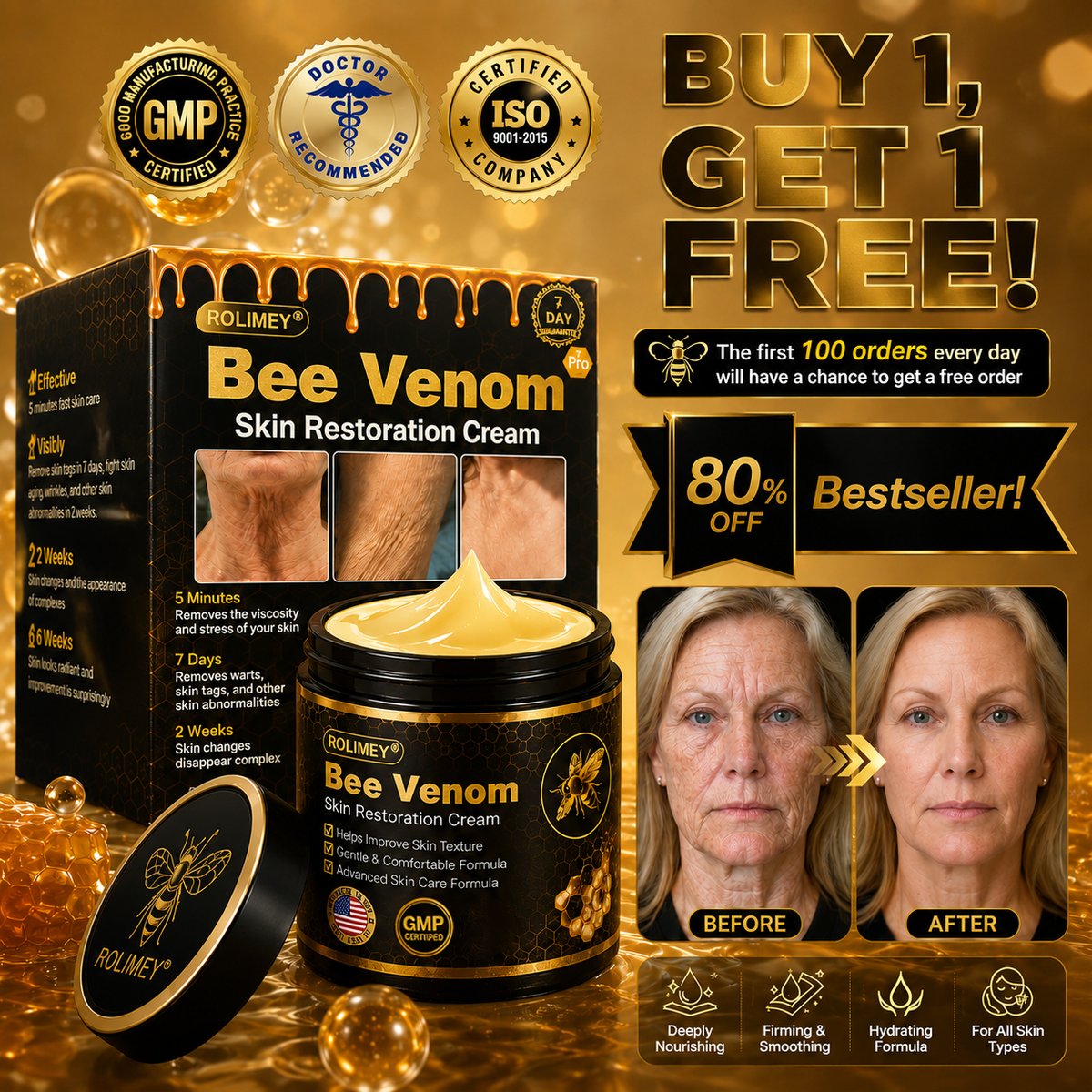 🌿Rolimey® Bee venom Pro Comprehensive Cream —Tightening for Skin Types 🔥