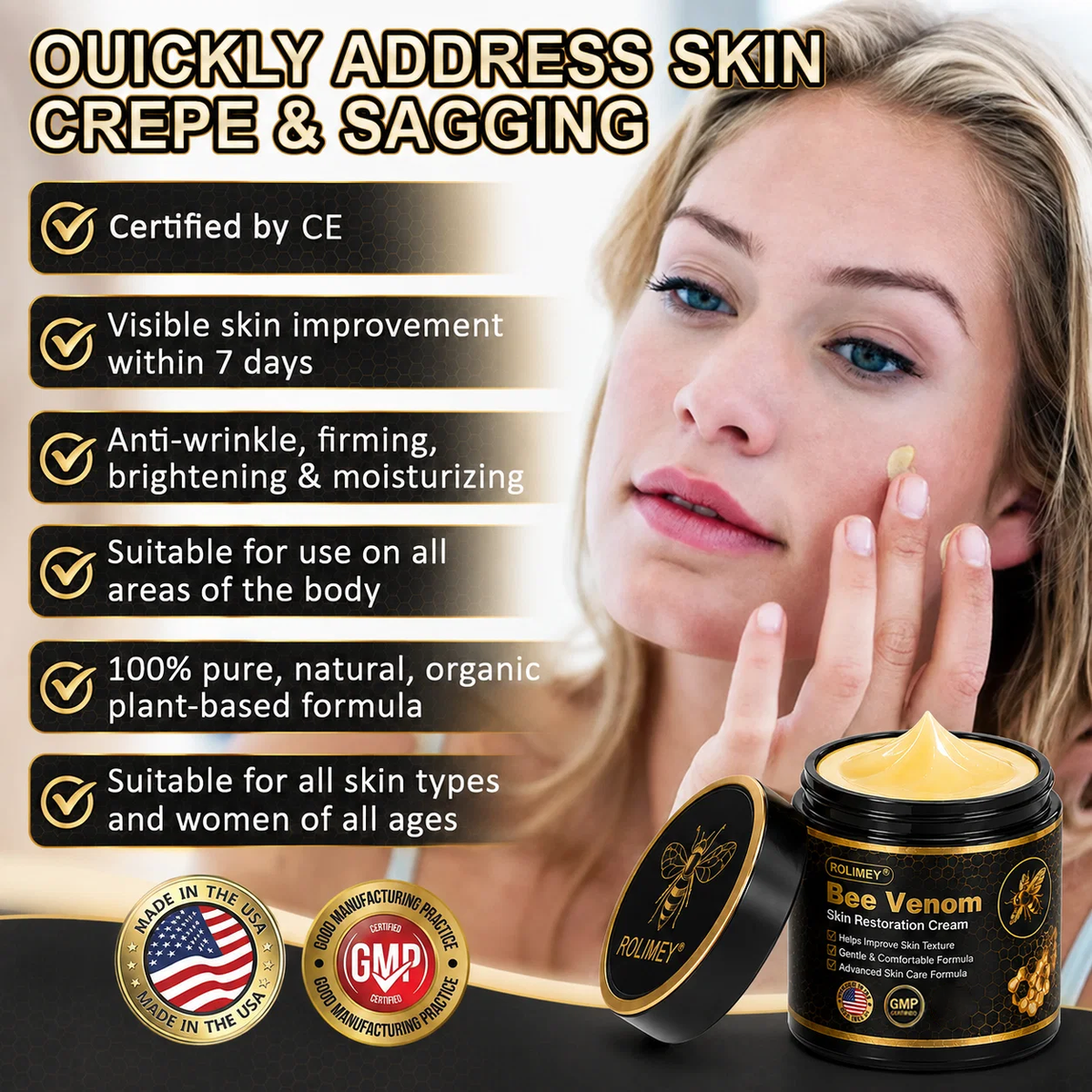 🌿Rolimey® Bee venom Pro Comprehensive Cream —Tightening for Skin Types 🔥