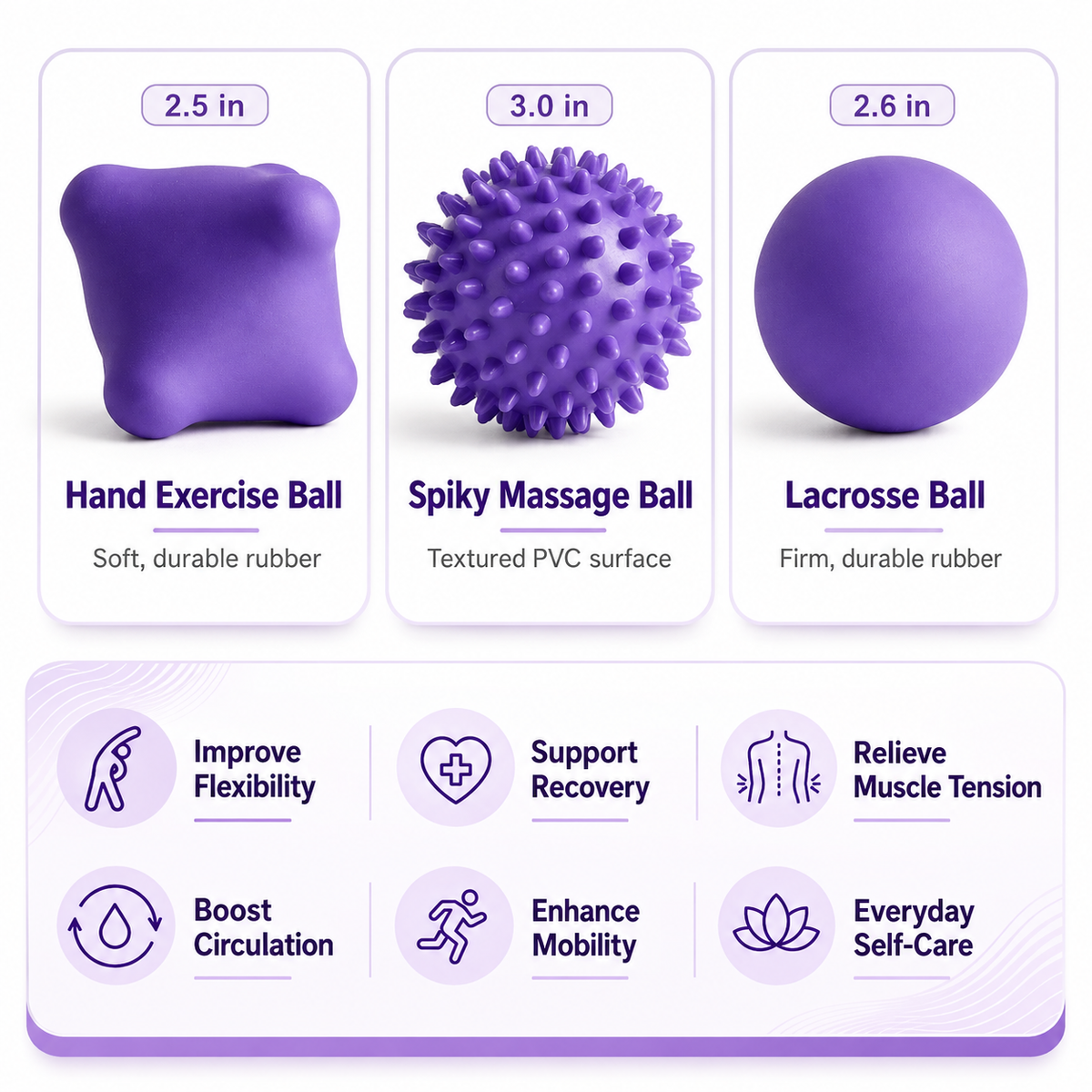 Magic Massage Ball Kit for Myofascial Trigger Point Release & Deep Tissue Massage - Set of 6 - Large Foam/Small